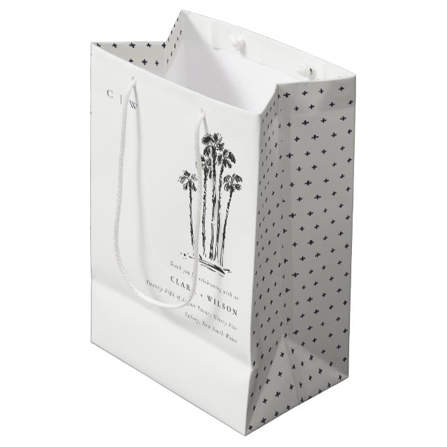 Elegante Tropical Coastal Palm Tree Hochzeit Mittlere Geschenktüte (Vorderseite Schrägansicht)