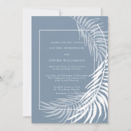 Elegante Tropical Dusty Blue and White Wedding Einladung
