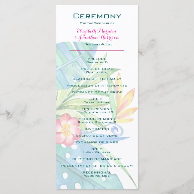 Elegante Tropical Floral Aquamarin Berry Pink Hoch Programm (Vorderseite)