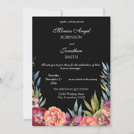 Elegante Tropical Floral Black Wedding Einladung