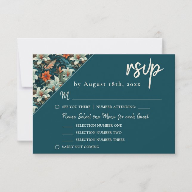 Elegante Tropical Floral Blume Hochzeit RSVP Karte (Vorderseite)