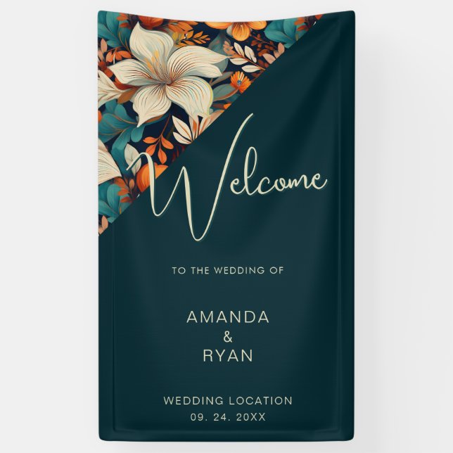 Elegante Tropical Floral Blume Muster Hochzeit Banner (Vertikal)