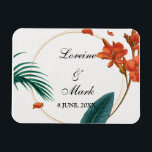 Elegante Tropical Floral Wedding Magnet<br><div class="desc">Das Design besticht durch ein schönes und lebendiges tropisches Blumendesign, das Eleganz und Eleganz ausstrahlt. Die üppige Vegetation und die lebhaften Blume sind eine perfekte Repräsentation für die Schönheit und den Charme einer tropischen Hochzeit. Die elegante Typografie und die schlichte Anordnung ergänzen das tropische Blumendesign und schaffen ein zusammenhängendes und...</div>