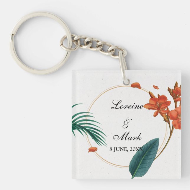 Elegante Tropical Floral Wedding Schlüsselanhänger (Vorderseite)