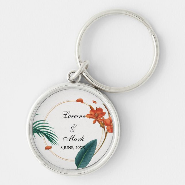 Elegante Tropical Floral Wedding Schlüsselanhänger (Vorne)