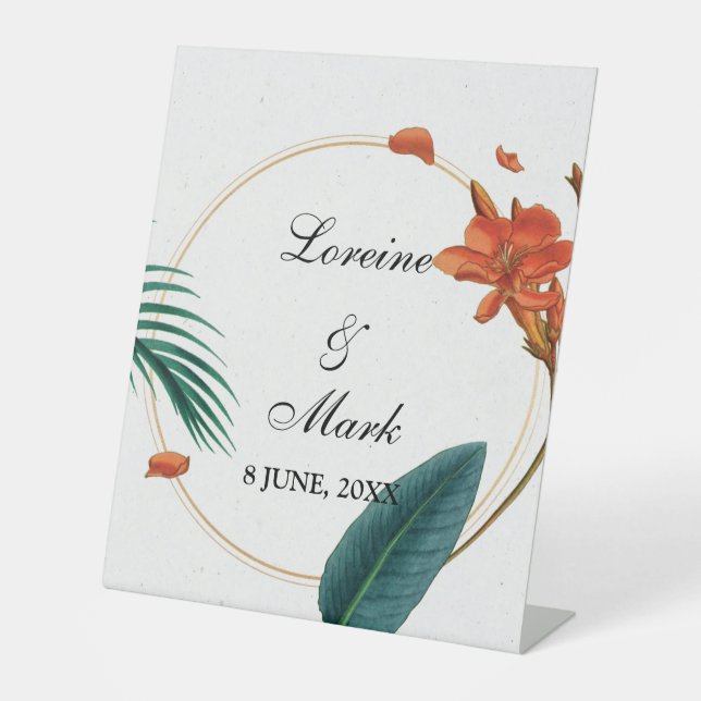 Elegante Tropical Floral Wedding Sockelschild (Vorderseite)