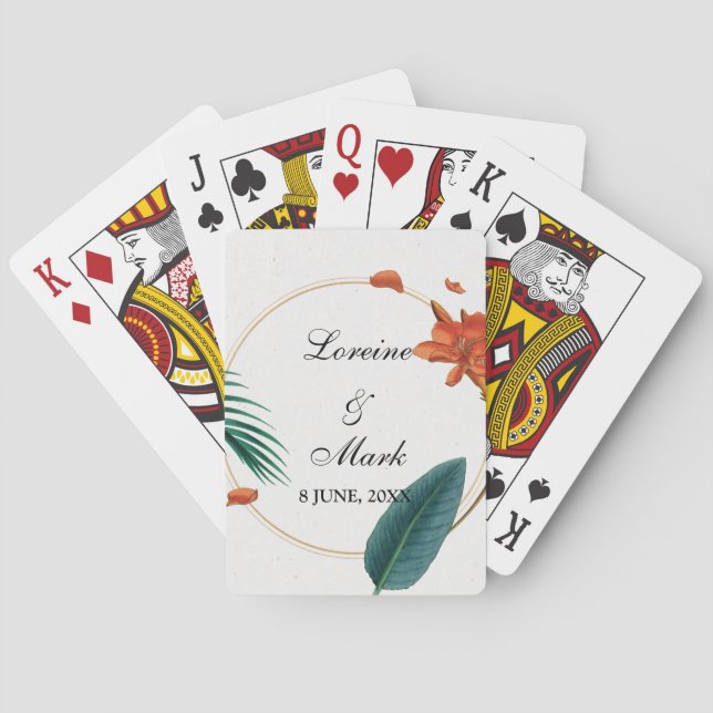 Elegante Tropical Floral Wedding Spielkarten (Rückseite)