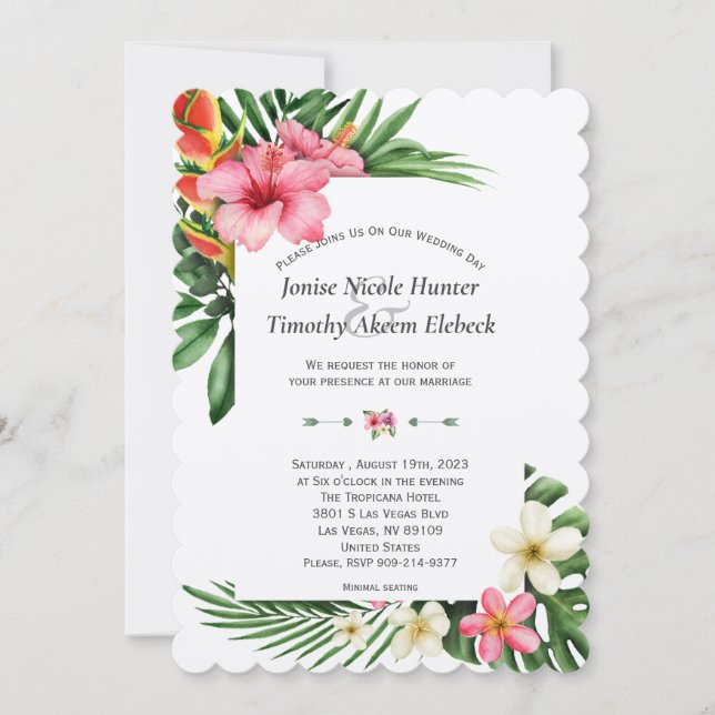 Elegante Tropical Garden Floral Einladung (Vorderseite)