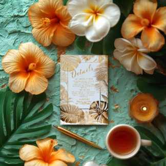 Elegante Tropical Gilded Gold Monstera Leaf Weddin Begleitkarte