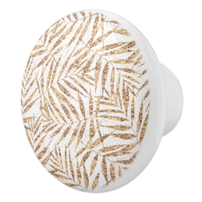 Elegante Tropical Gold Palm Blätter Keramikknauf (Rechts)
