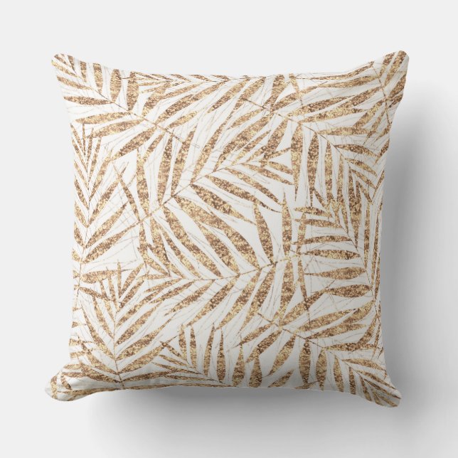 Elegante Tropical Gold Palm Blätter Kissen (Vorderseite)