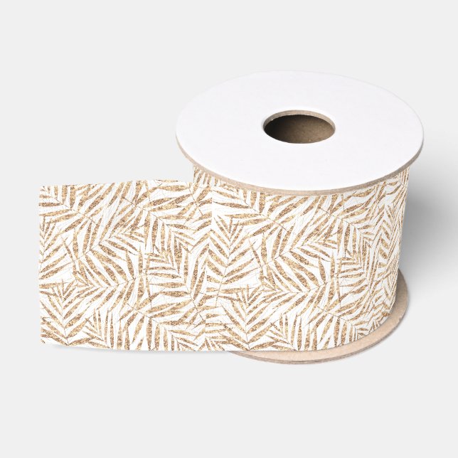 Elegante Tropical Gold Palm Blätter Ripsband (Spule)