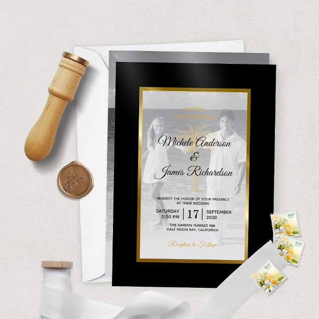 Elegante Tropical Gold Palm Tree Moderne Hochzeit (Elegant Tropical Gold Palm Tree Modern Wedding Vellum Invitations (photo card sold separately))