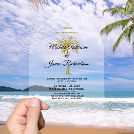 Elegante Tropical Gold Palm Tree Wedding Acryleinladungen