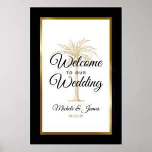 Elegante Tropical Gold Palm Tree Wedding Willkomme Poster