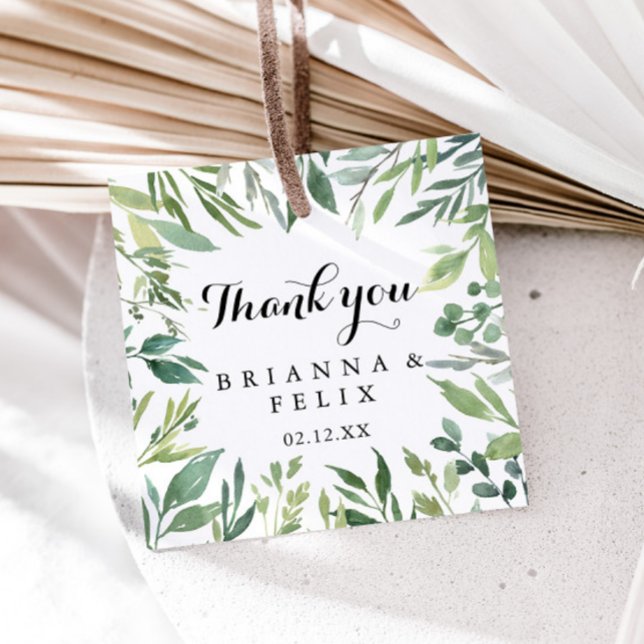 Elegante Tropical Green Foliage Calligraphy Weddin Geschenkanhänger (Von Creator hochgeladen)