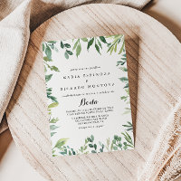 Elegante Tropical Green Foliage Spanische Hochzeit