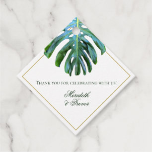 Elegante Tropical Green Gold Monstera Leaf Geschenkanhänger