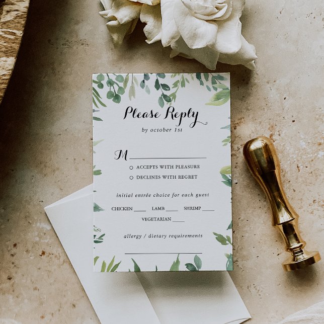 Elegante Tropical Green Wedding Menu UAWG RSVP Karte (Von Creator hochgeladen)