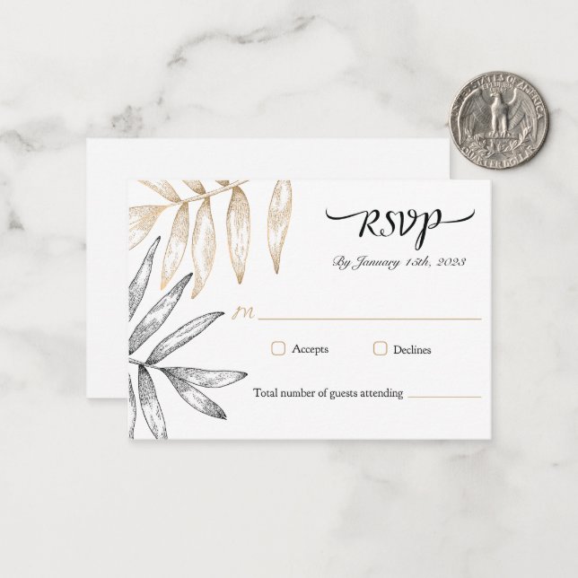 Elegante Tropical Greenerity Wedding RSVP Card Mitteilungskarte (Vorderseite/Rückseite Beispiel)