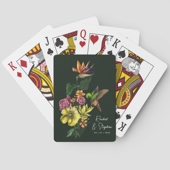 Elegante Tropical Hummingbird Floral Summer Weddin Spielkarten (Rückseite)