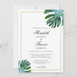 Elegante Tropical Monstera Leaf Foto Beach Hochzei Einladung