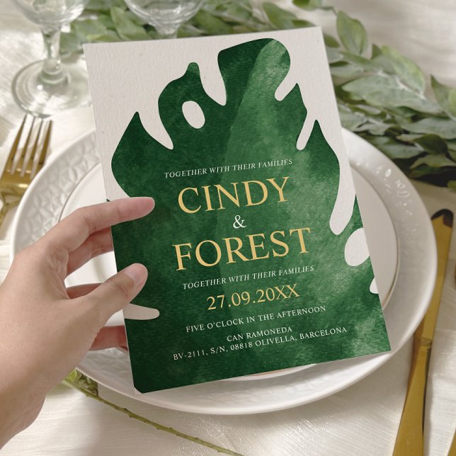 Elegante Tropical Monstera Leaf Wedding Einladung (Von Creator hochgeladen)