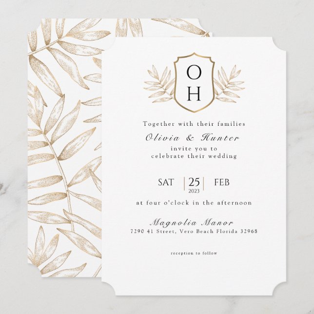 Elegante Tropical Palm Blätter Hochzeit Einladung (Vorne/Hinten)