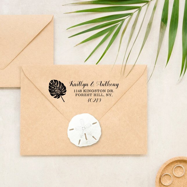 Elegante Tropical Palm Leaf Beach Hochzeit Permastempel (Von Creator hochgeladen)