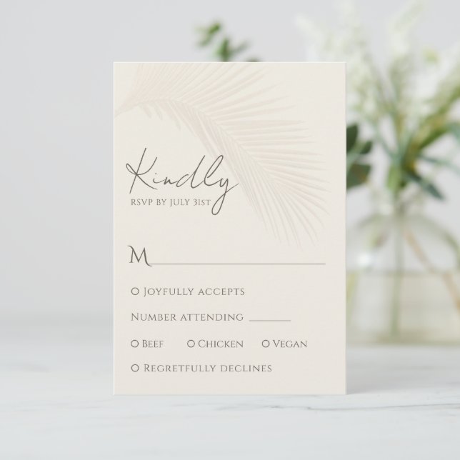 Elegante Tropical Palm Leaf UAWG Response Card RSVP Karte (Stehend Vorderseite)