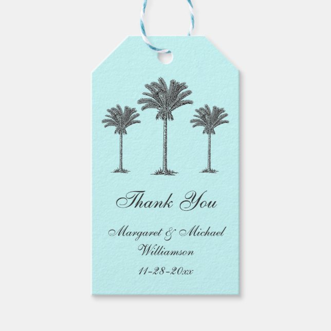 Elegante Tropical Palm Tree Aqua Wedding Vielen Da Geschenkanhänger (Vorderseite)