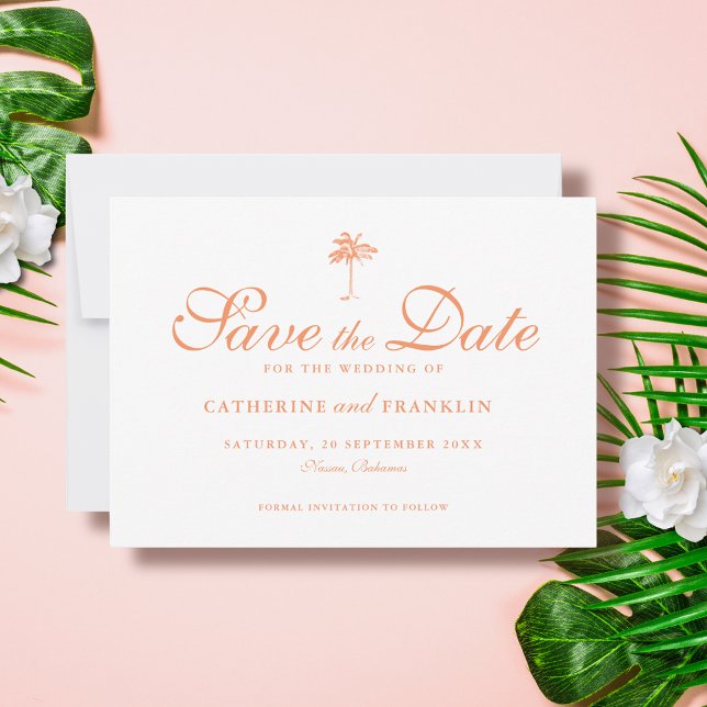 Elegante Tropical Palm Tree Wedding Save The Date (Von Creator hochgeladen)