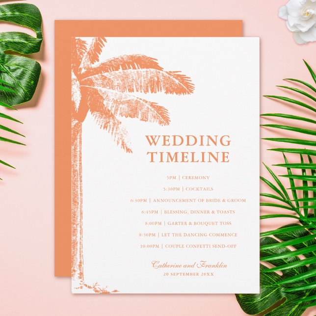 Elegante Tropical Palm Tree Wedding Timeline Programm (Von Creator hochgeladen)