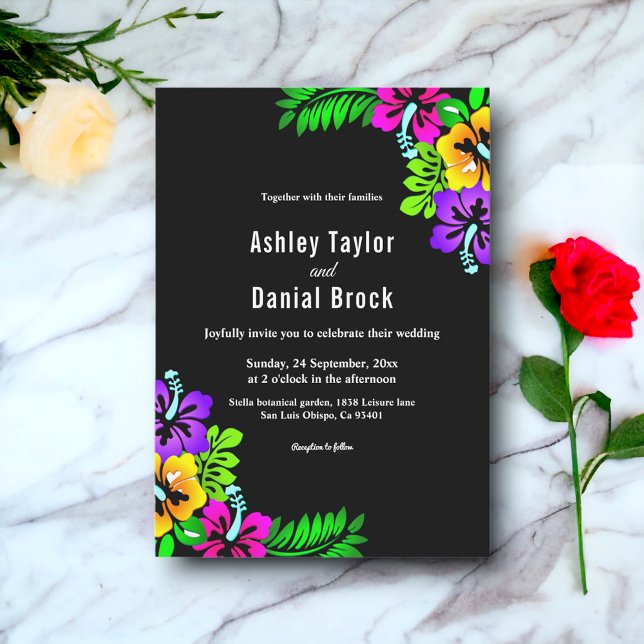 Elegante Tropical Rustic Boho Black Floral Wedding Einladung (Von Creator hochgeladen)