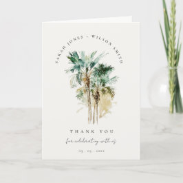 Elegante Tropical Watercolor Palmen Hochzeiten Dankeskarte