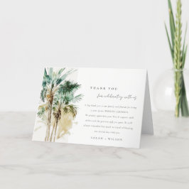 Elegante Tropical Watercolor Palmen Hochzeiten Dankeskarte