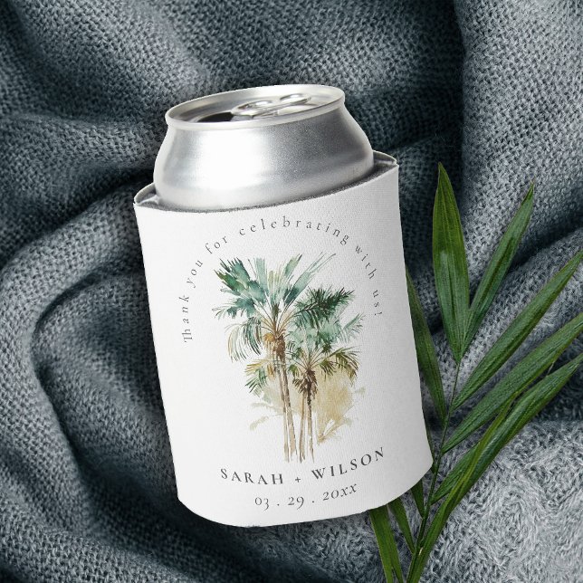 Elegante Tropical Watercolor Palmen Hochzeiten Dosenkühler (Von Creator hochgeladen)