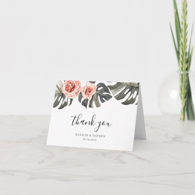 Elegante Tropics Floral Wedding Dankeschön Card Dankeskarte (Vorderseite)