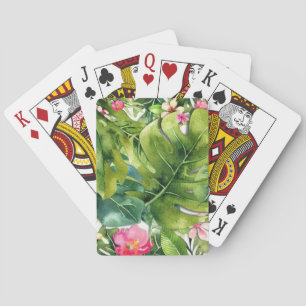 Elegante Tropics Green Blätter Floral Wasserfarbe Spielkarten