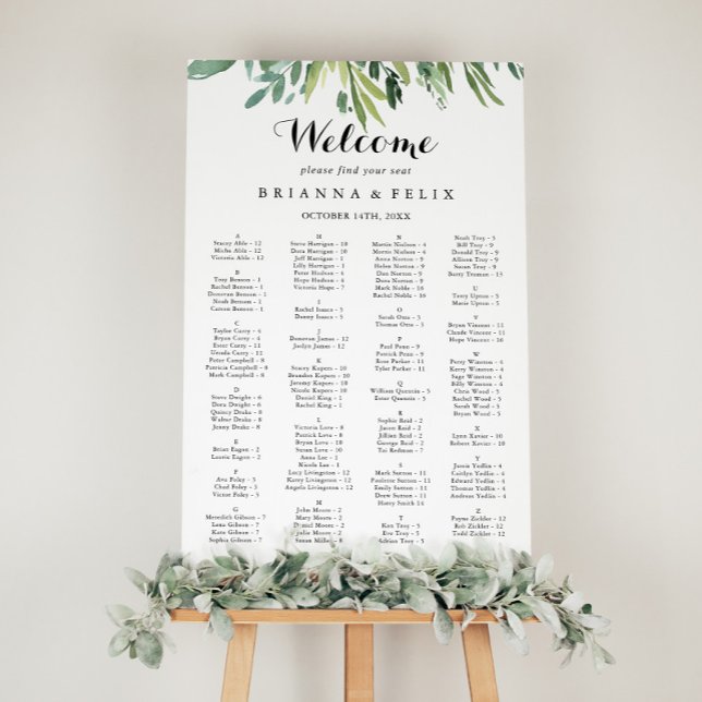 Elegante tropische, alphabetische Sitzkarte Poster (Von Creator hochgeladen)