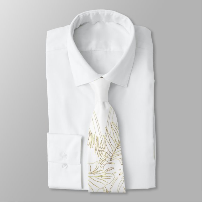 Elegante tropische Blätter goldene Striche Design Krawatte (Gebunden)