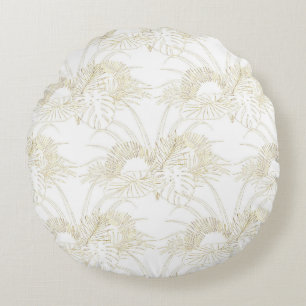 Elegante tropische Blätter goldene Striche Design Rundes Kissen