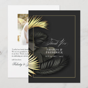 Elegante tropische Blätter in Schwarz und Gold Hoc Dankeskarte