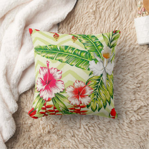 Elegante tropische Blätter und Hibiskus-Blume   Kissen