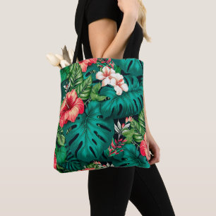 Elegante tropische Blätter und Hibiskus-Blume   Tasche