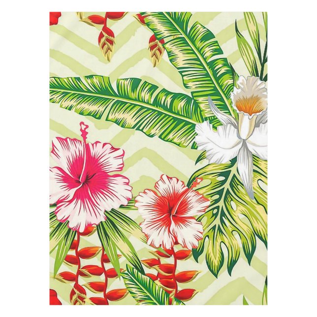 Elegante tropische Blätter und Hibiskus-Blume | Tischdecke (Vorderseite)