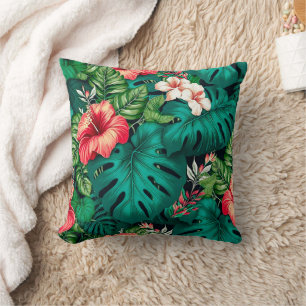 Elegante tropische Blätter und Hibiskusblüten Kissen