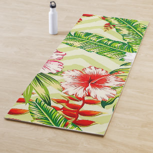 Elegante tropische Blätter und Hibiskusblüten   Yogamatte