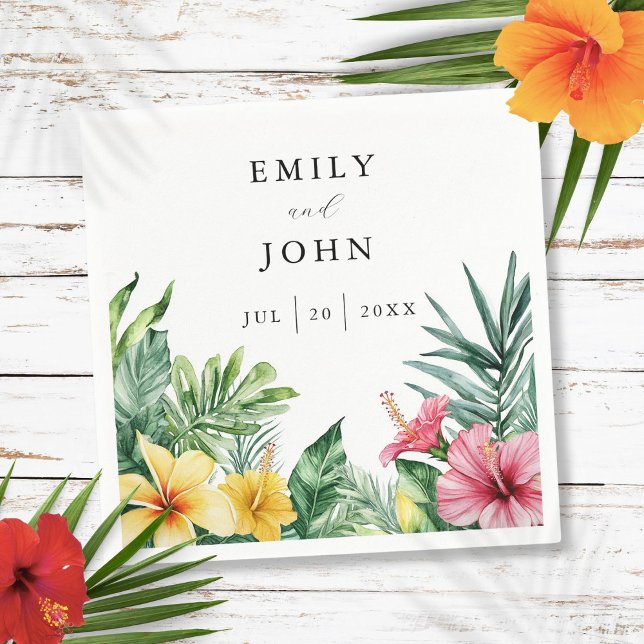 Elegante Tropische Blume Hochzeit Serviette (Elegant Watercolor Tropical Flowers Wedding Napkins)