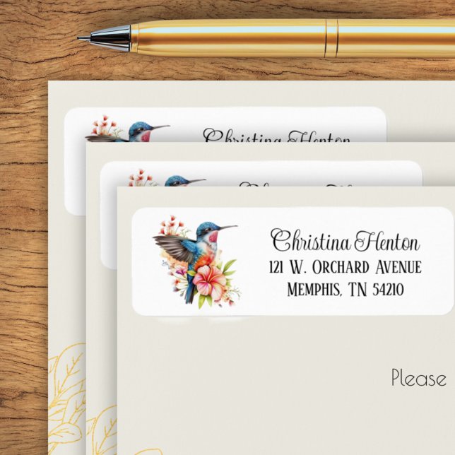 Elegante Tropische Blume Hummingbird Rücksendeadre (Elegant Tropical Flower Hummingbird Return Address Label)